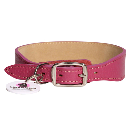 Ошейник Mr.Kranch для собак из натуральной кожи с QR-адресником 22-26см малиновый