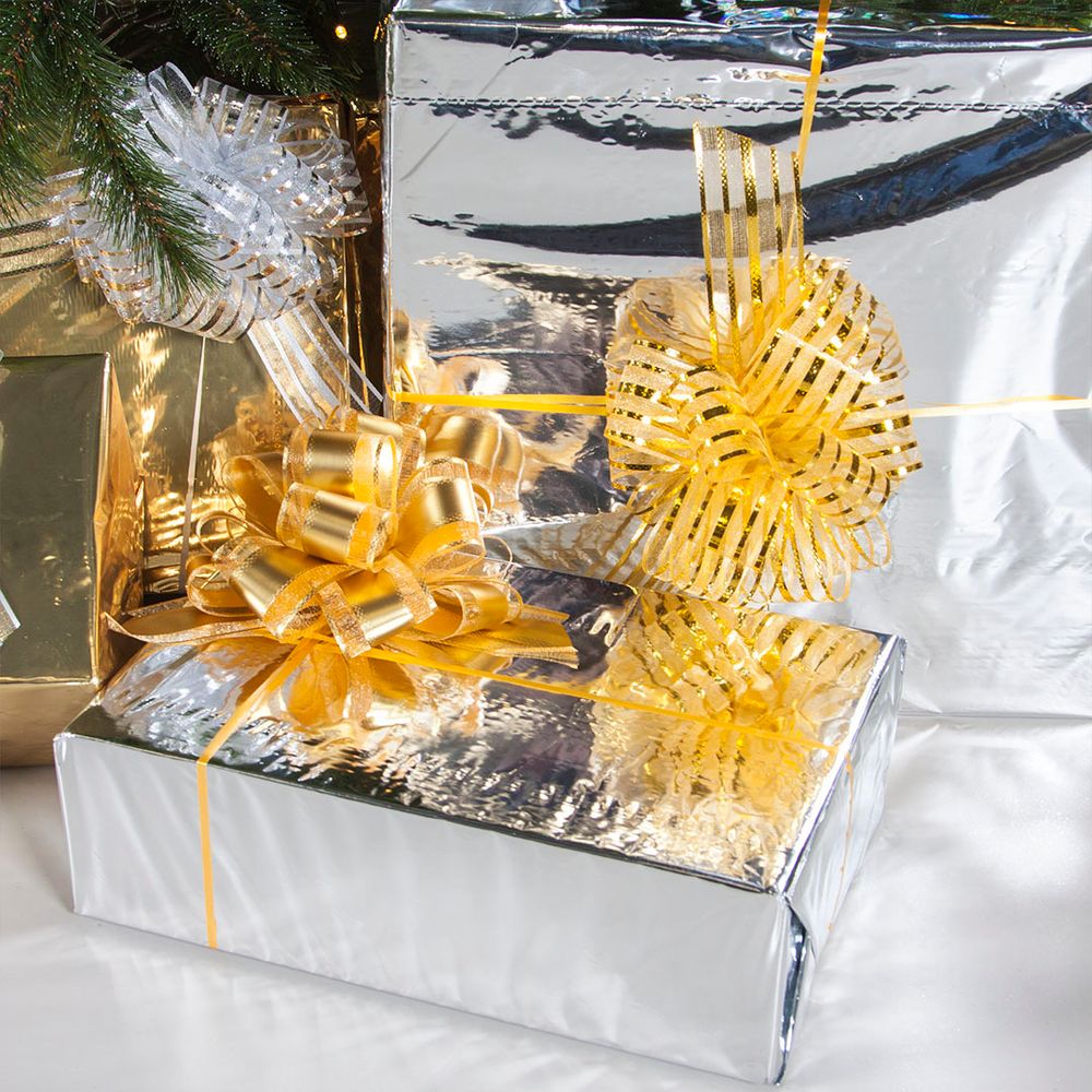 Текстильный бант Шар, Широкая полоса, Золото, Металлик, 15 см, 1 шт.