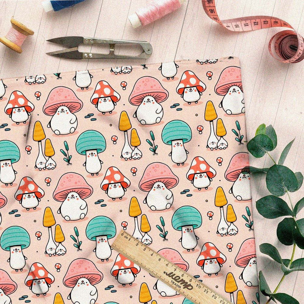 Ткань муслин детские грибочки