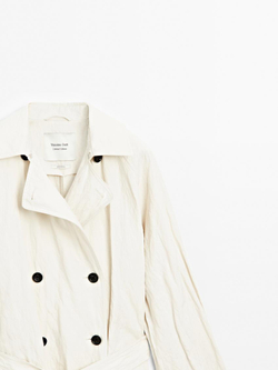 Massimo Dutti Длинное объемное пальто-тренч из хлопчатобумажной смеси - Limited Edition, кремовый