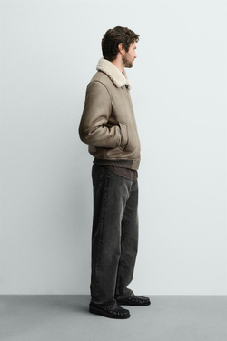 ZARA ДУБЛЕНКА ИЗ ИСКУССТВЕННОЙ КОЖИ, ХАКИ