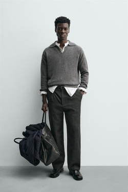 ZARA ПОЛО ИЗ ШЕРСТИ И КАШЕМИРА, СЕРЫЙ МЕЛАНЖ