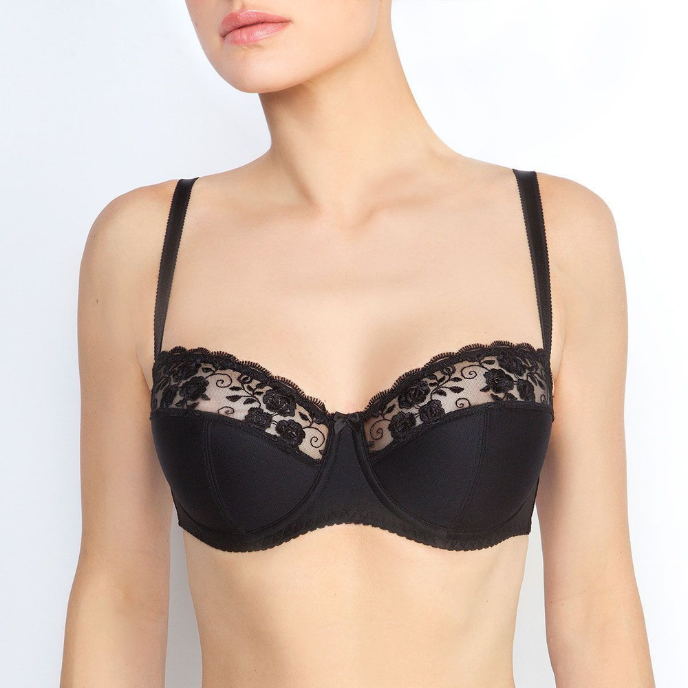 Бюстгальтер-балконет с красивой цветочной вышивкой (Размер: 70C) (Цвет: пудровый)