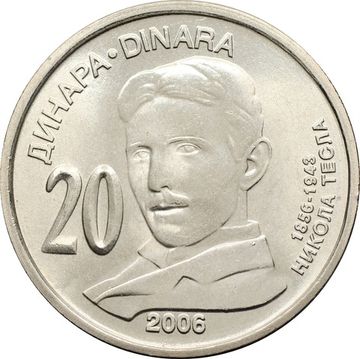 20 динаров 2006 Сербия «150 лет со дня рождения Николы Теслы»