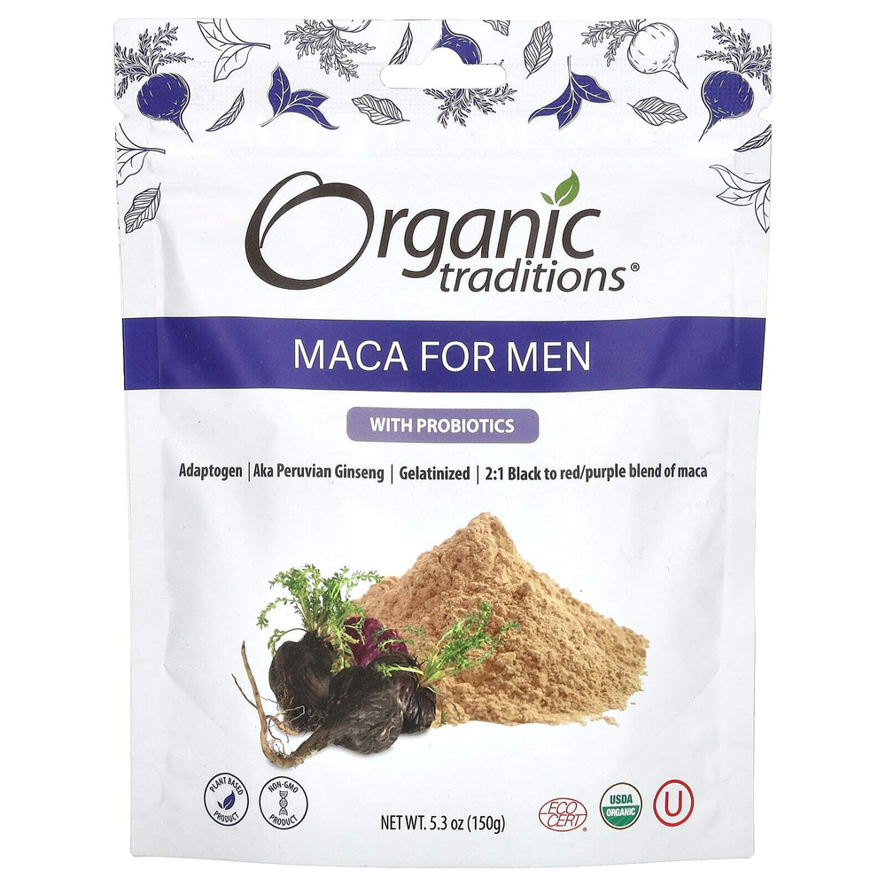 Organic Traditions, Мака для мужчин с пробиотиками, 150 г (5,3 унции)
