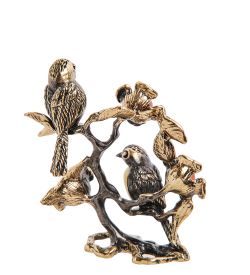 Народные промыслы AM-3237 Фигурка «Птички Синички на веточке» (латунь, янтарь)