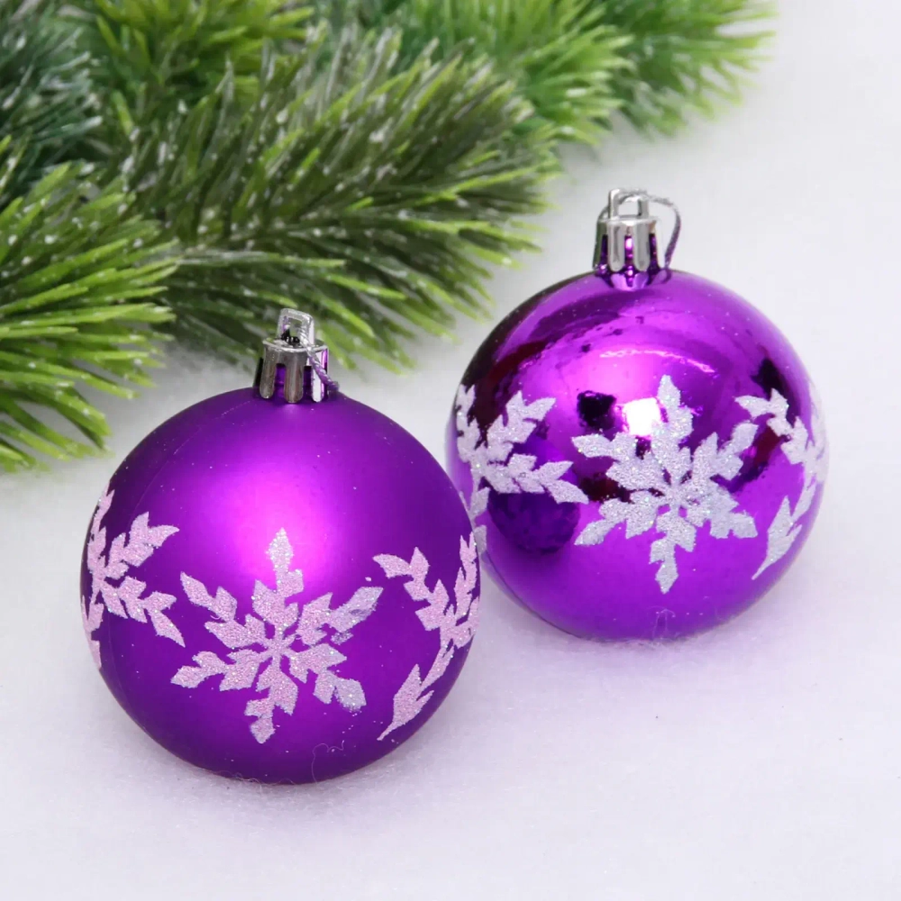 Новогодние шары «Снежный шарм» 6 см (набор 6 шт), Фиолетовый