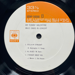 Винтажная виниловая пластинка LP Miles Davis, My Funny Valentine, Miles Davis In Concert (Япония 1969) (Без Оби)
