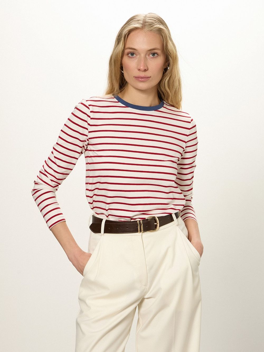 Тельняшка с контрастным воротником красная полоска (Размеры S, M)