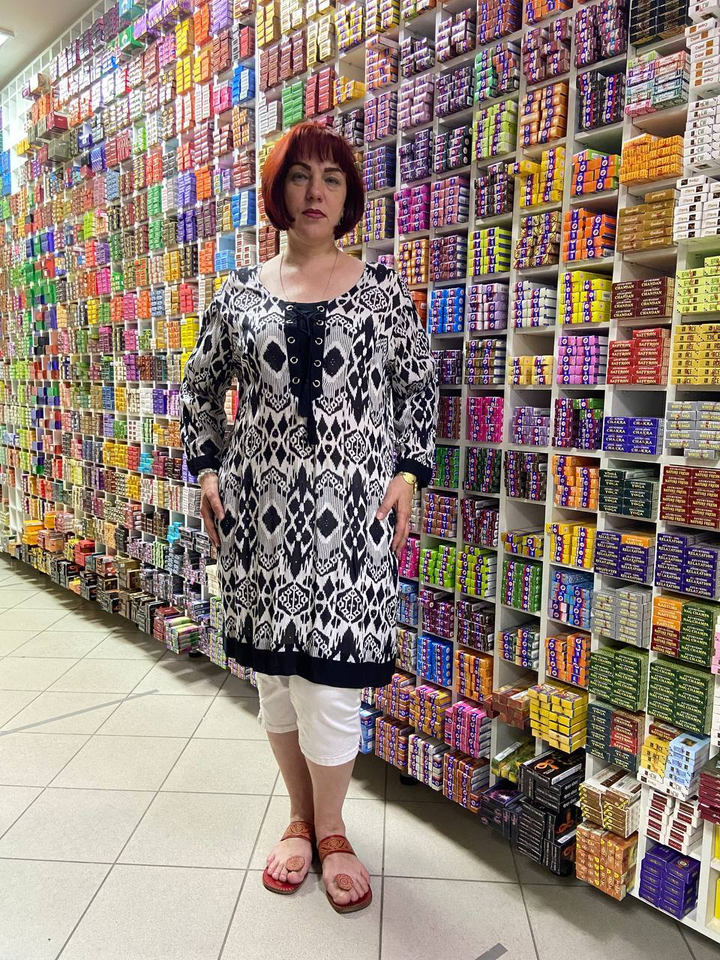 Блузка-туника TOPSHOP "Ромбы", на шнуровке спереди, Вискоза (креп), цвет белый черный