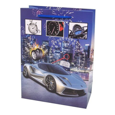 Пакет подарочный, Гоночный автомобиль, Синий, 24*18*9 см, 1 шт.