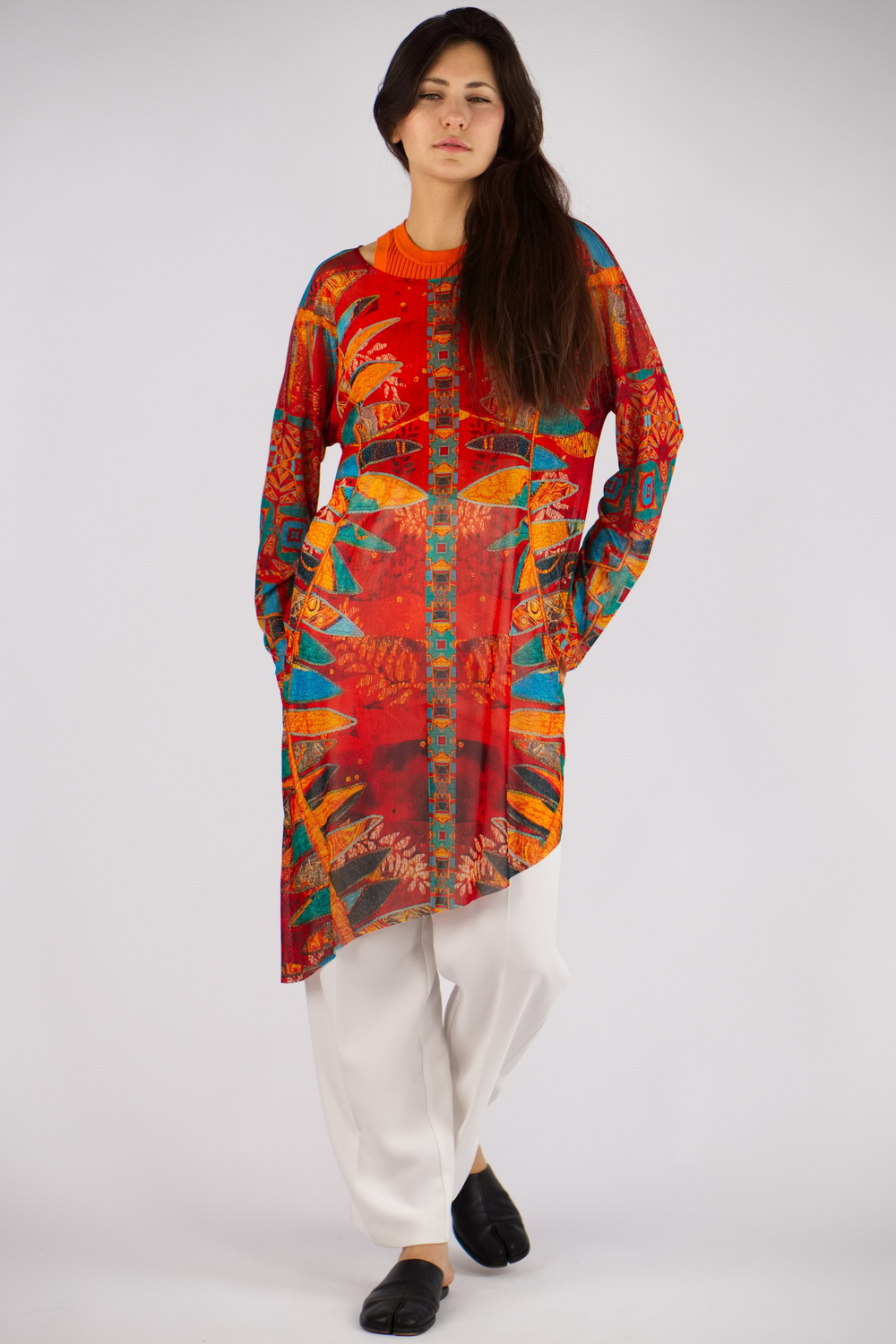 Платье-туника из сетки «Лодки» по мотивам этнической живописи австралийских аборигенов