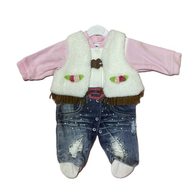 Комбинезон на новорожденную девочку из велюра в комплекте с жилеткой на рост 50 см произ-ва Турция