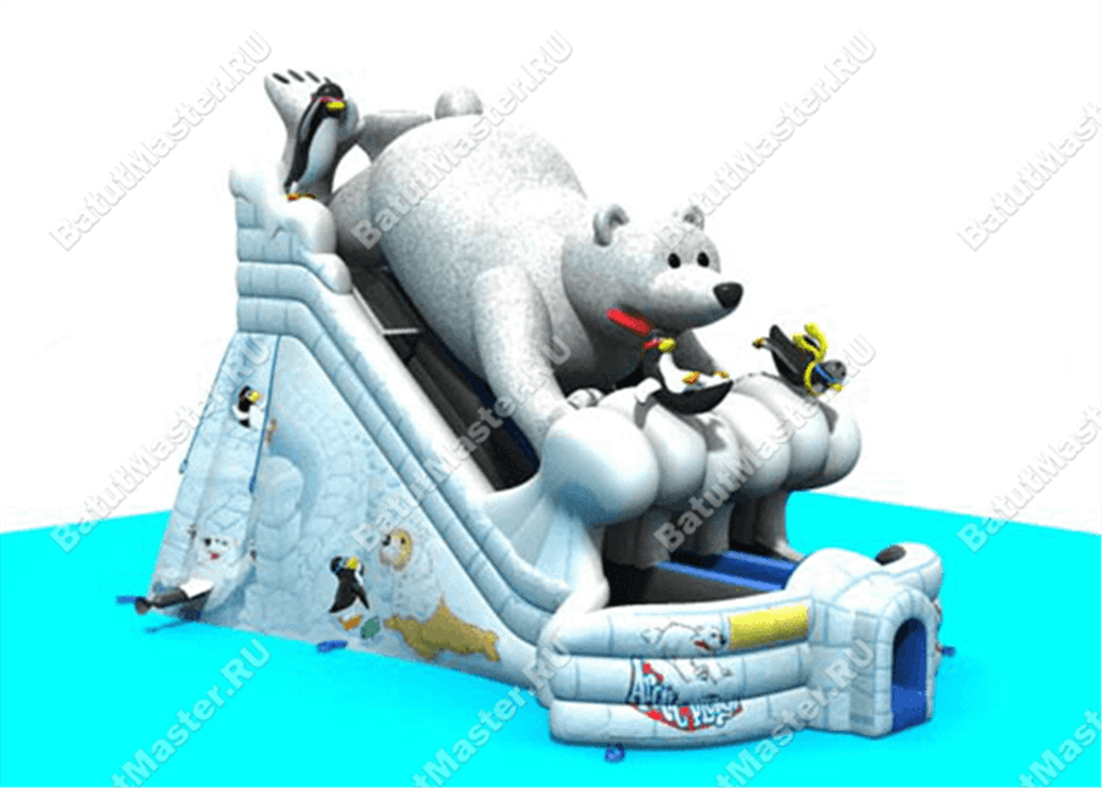 Большой надувной батут-горка "Мишка на севере"