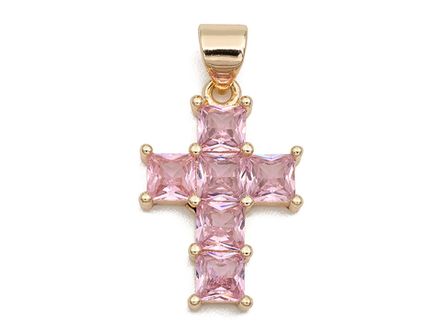 Подвеска Крестик с розовыми кристаллами, 20,4мм