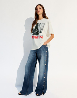 BERSHKA Футболка оверсайз с принтом EMINEM, белый