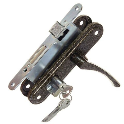 Замок врезной Омега, ЗВ7, 00-00000589, ручка в комплект, цилиндровый, бронз