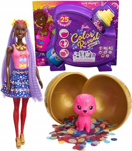 Кукла Barbie Mattel Color Reveal - Стиль для вечеринки - Большой набор с 25 сюрпризами фиолет HBG40