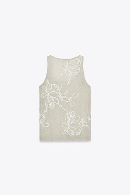 ZARA ПОЛУПРОЗРАЧНЫЙ ТОП, ЭКРЮ