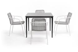 "Малага" обеденная группа на 4 персоны со стульями "Тунис", каркас белый, роуп светло-серый