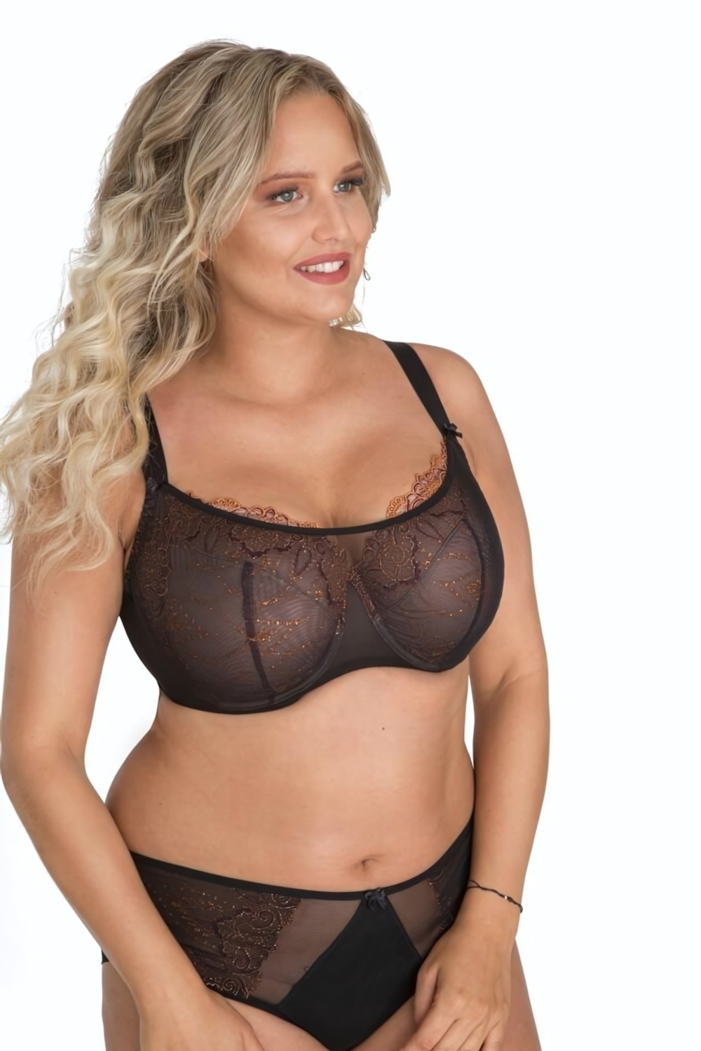 Бюстгальтер-топ plus size с изысканной вышивкой нитями с люрексом (Размер: 105E) (Цвет: черный)