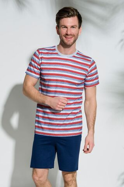 Хлопковый комплект Max с полосатым верхом (Размер: M) (Цвет: синий с красным)