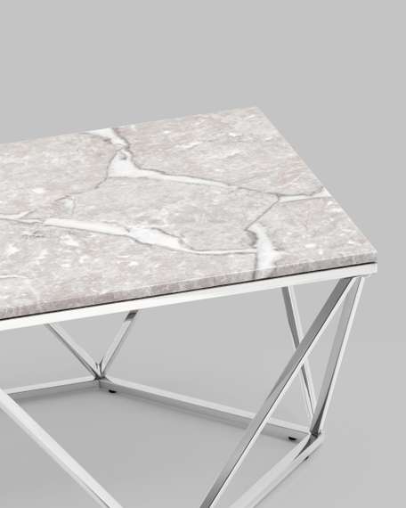 Журнальный столик Авалон 122*66 серый мрамор сталь серебро