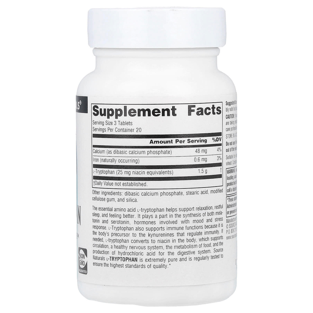 Source Naturals, L-триптофан, 500 мг, 60 таблеток (166 мг в 1 таблетке)