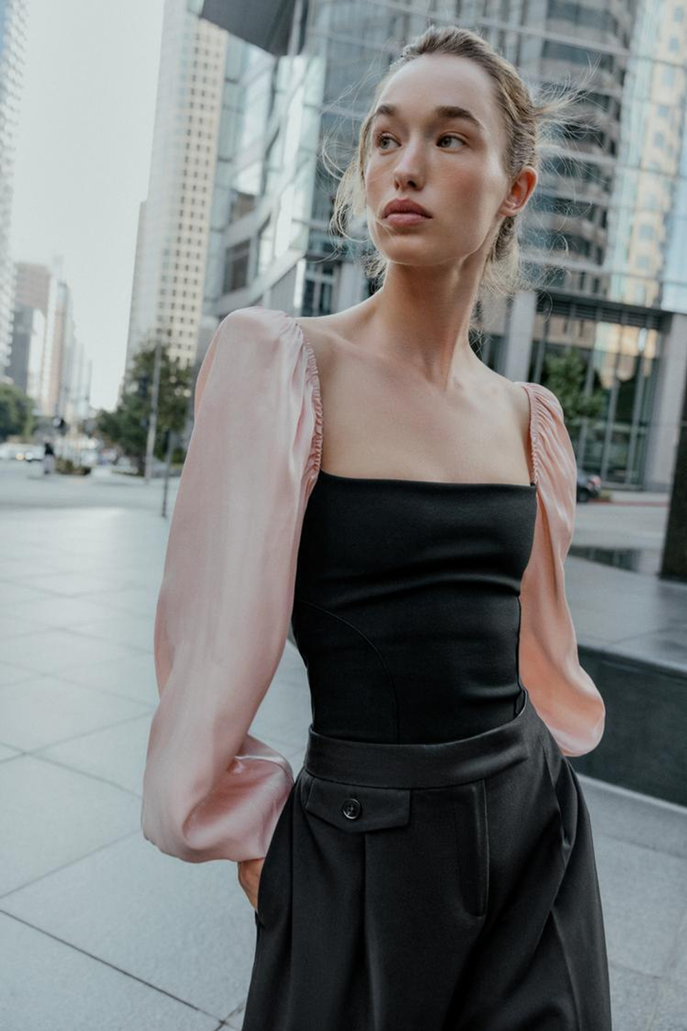 ZARA БОДИ ЭЛАСТИЧНОЕ КОМБИНИРОВАННОЕ, ЧЕРНЫЙ