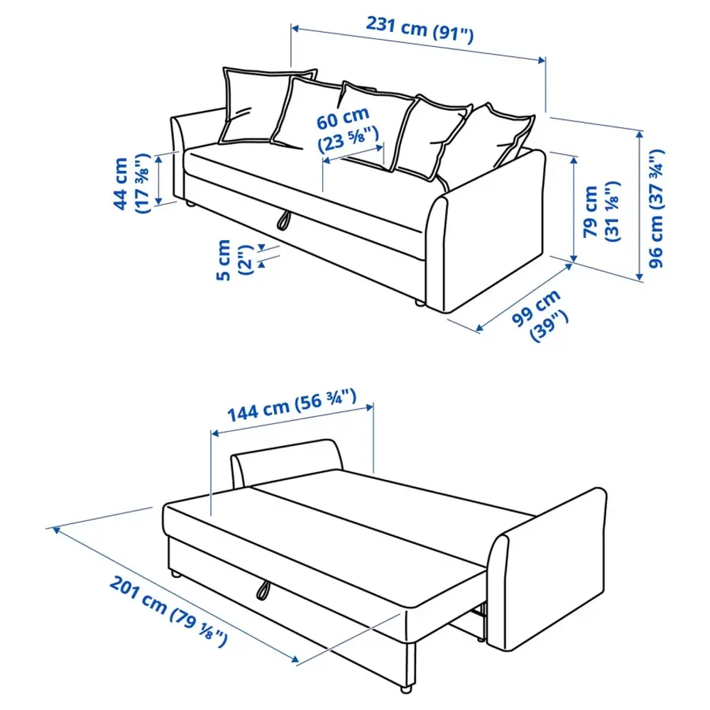 3-местный диван-кровать - IKEA HOLMSUND/ГОЛЬМСУНД ИКЕА, 231х99х79 см, темно-синий