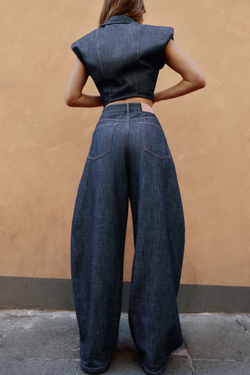 ZARA БРЮКИ BARREL ИЗ ЛЬНА, ИНДИГО
