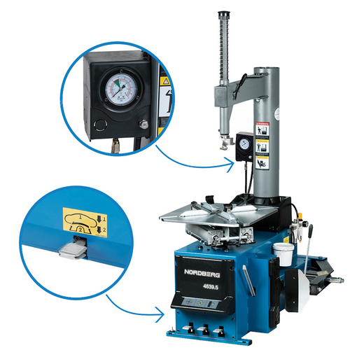 NORDBERG (4639,5ID) Шиномонтажный станок 220В, полуавтоматический, 1 скорость, подкачка педалью, усиленный отжим (синий)