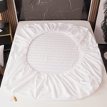 Простыня Страйп Сатин Однотонный Отель белый 100% хлопок на резинке 3x3 RR3CTH03718030