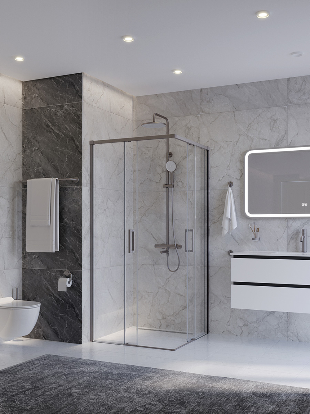 Душевой уголок Cezares PLANE-A-2-100-C-IN, 100х100х195, профиль сатин, стекло прозрачное