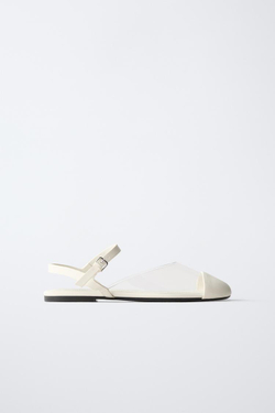 ZARA ТУФЛИ С ОТКРЫТОЙ ПЯТКОЙ ИЗ ВИНИЛА, БЕЛЫЙ