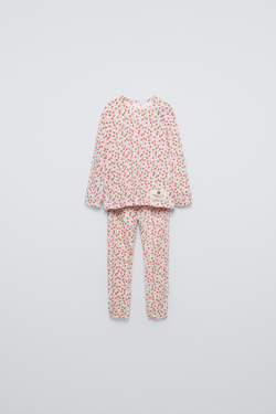 ZARA ПИЖАМА С ЦВЕТОЧНЫМ ПРИНТОМ, КОРАЛЛОВЫЙ