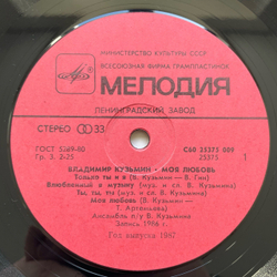 Винтажная виниловая пластинка LP Владимир Кузьмин, Моя Любовь (СССР 1987)