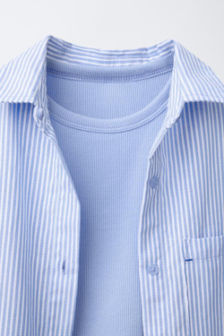 ZARА РУБАШКА ОКСФОРД С ТОПОМ В РУБЧИК, СИНИЙ
