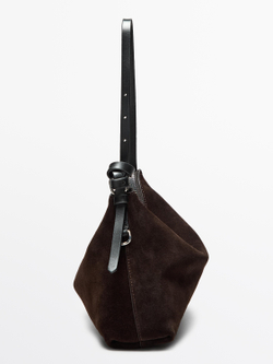 Massimo Dutti Небольшая замшевая сумка, коричневый