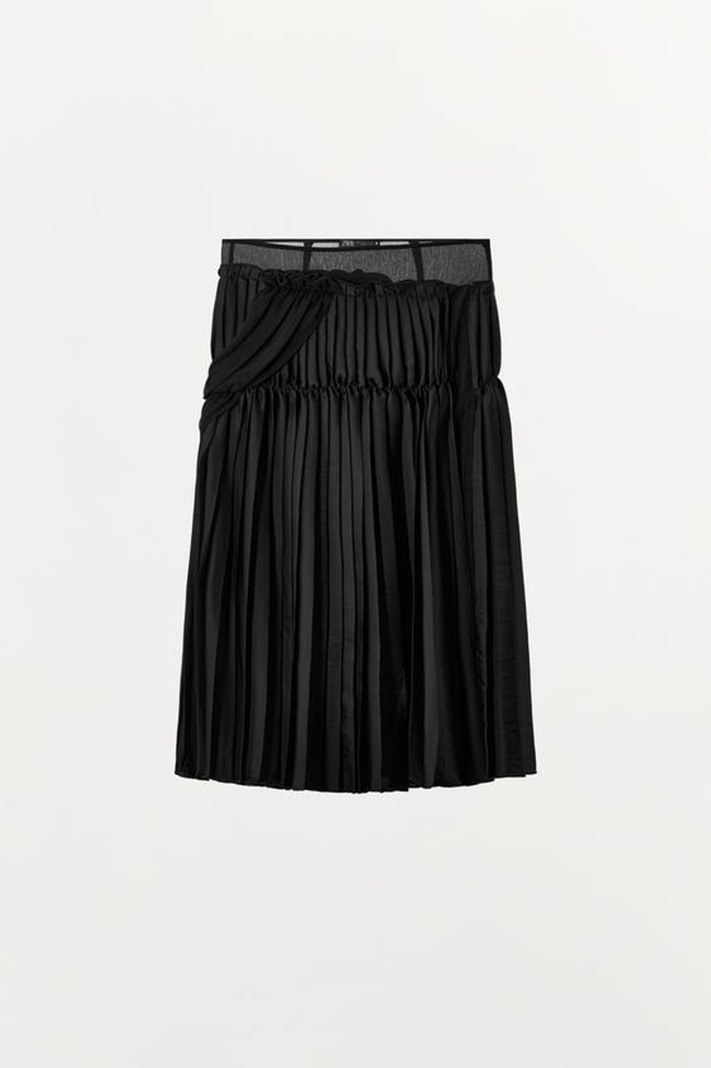 ZARA ЮБКА МИДИ С КОМБИНИРОВАННЫМИ СКЛАДКАМИ, ЧЕРНЫЙ