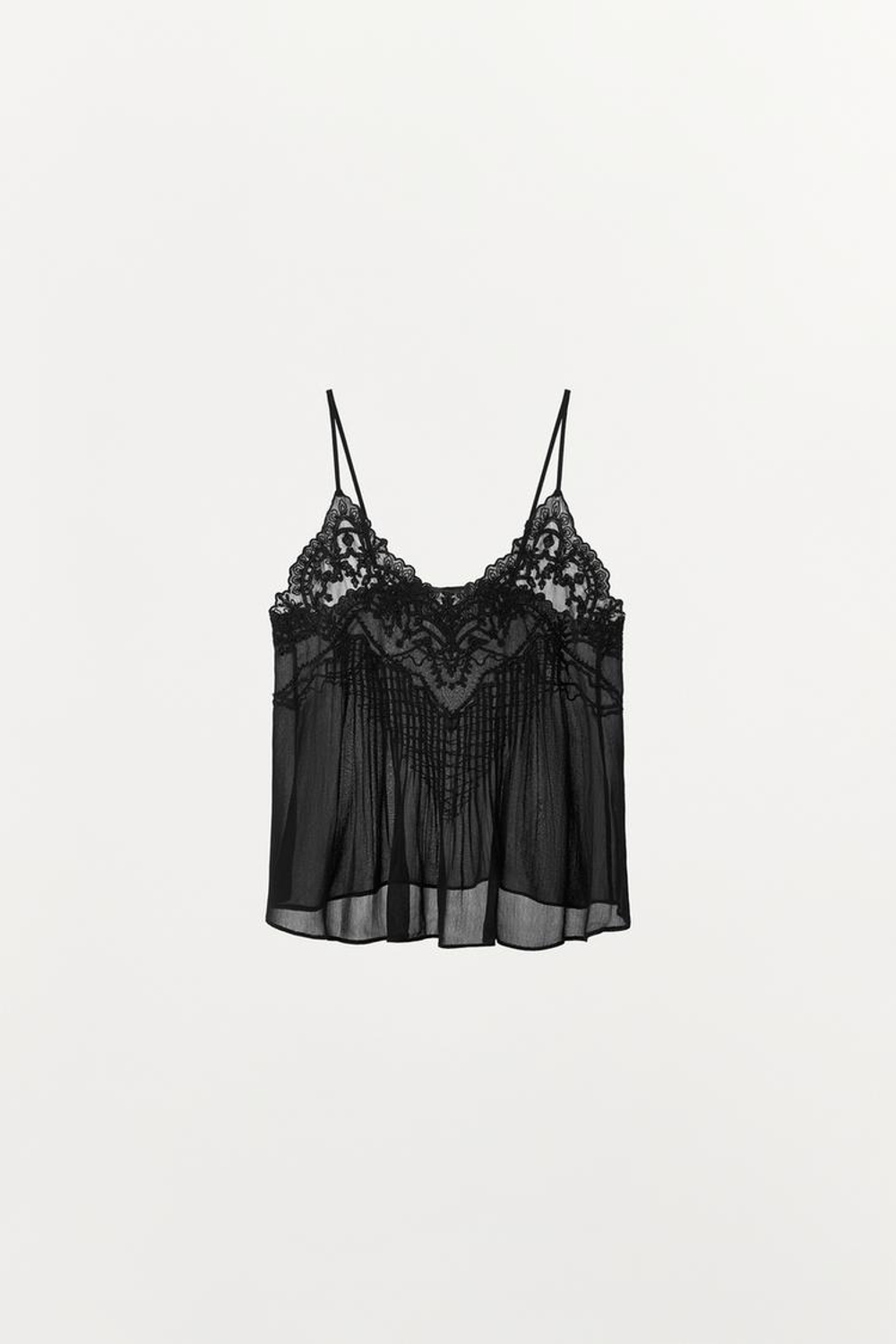 ZARA ТОП В БЕЛЬЕВОМ СТИЛЕ С ВЫШИВКОЙ И БУСИНАМИ — ZW COLLECTION, ЧЕРНЫЙ