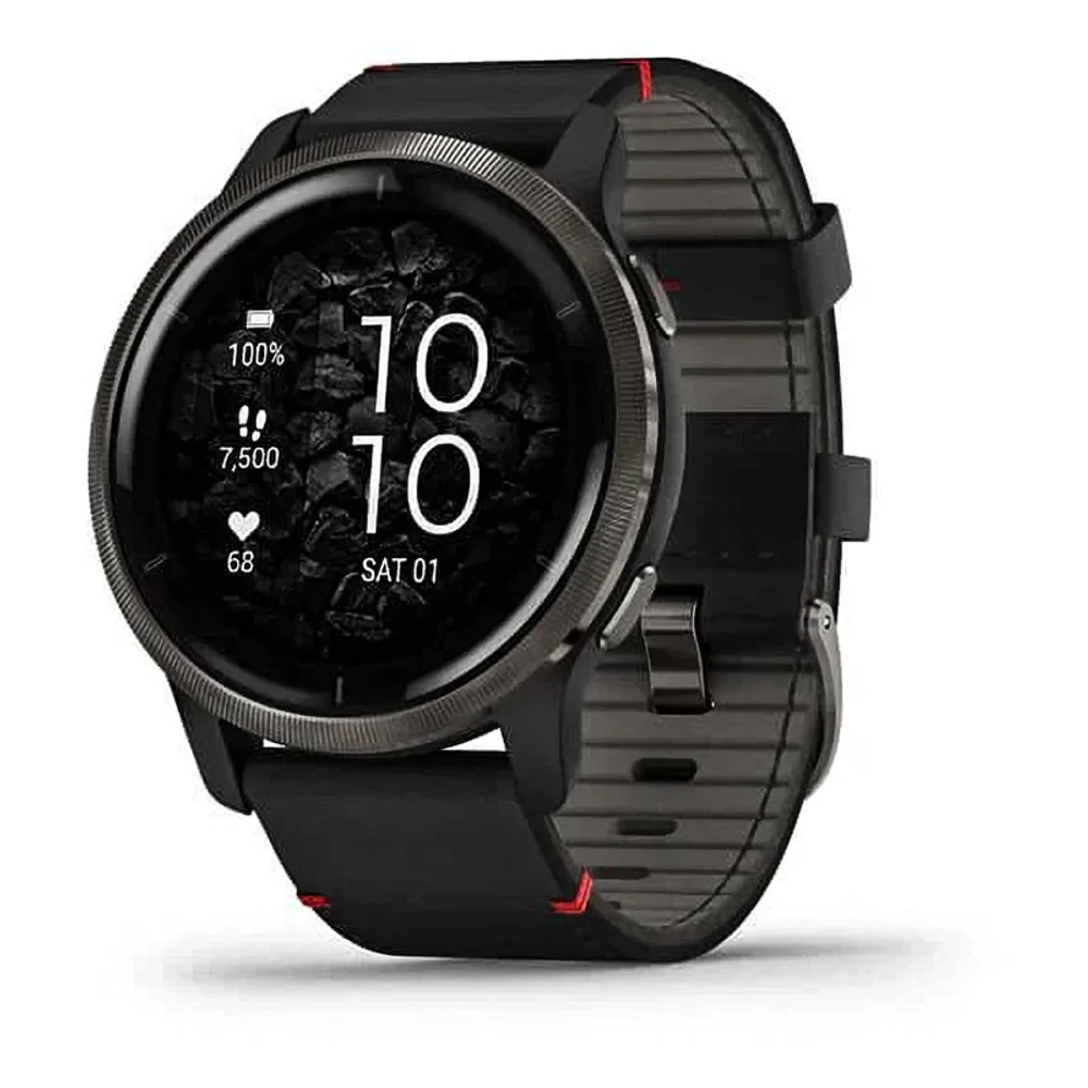 Смарт-часы Garmin Venu 2 черные с серым безелем и кожаным ремешком 010-02430-21