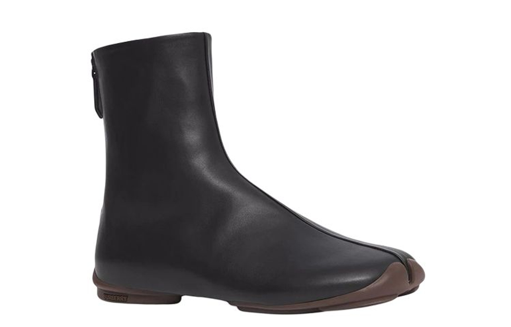 Burberry Phoenix Leather Sock Ankle Boots Black Ebony Brown