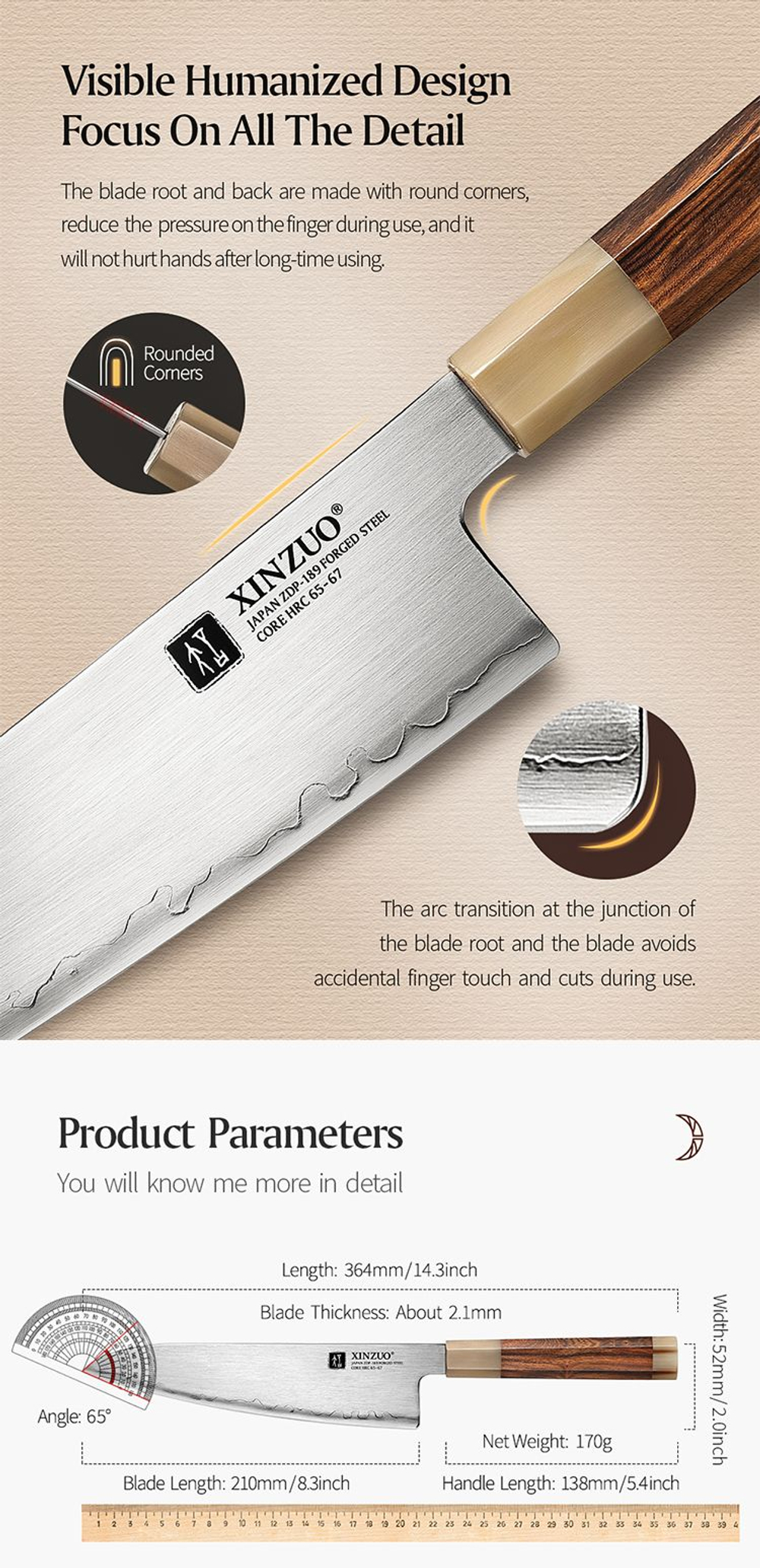 Кухонный нож Xinzuo X05Z Chef нож 8,3 дюймов клинок ZDP189 рукоять железное дерево и кость, длина лезвия 21 см