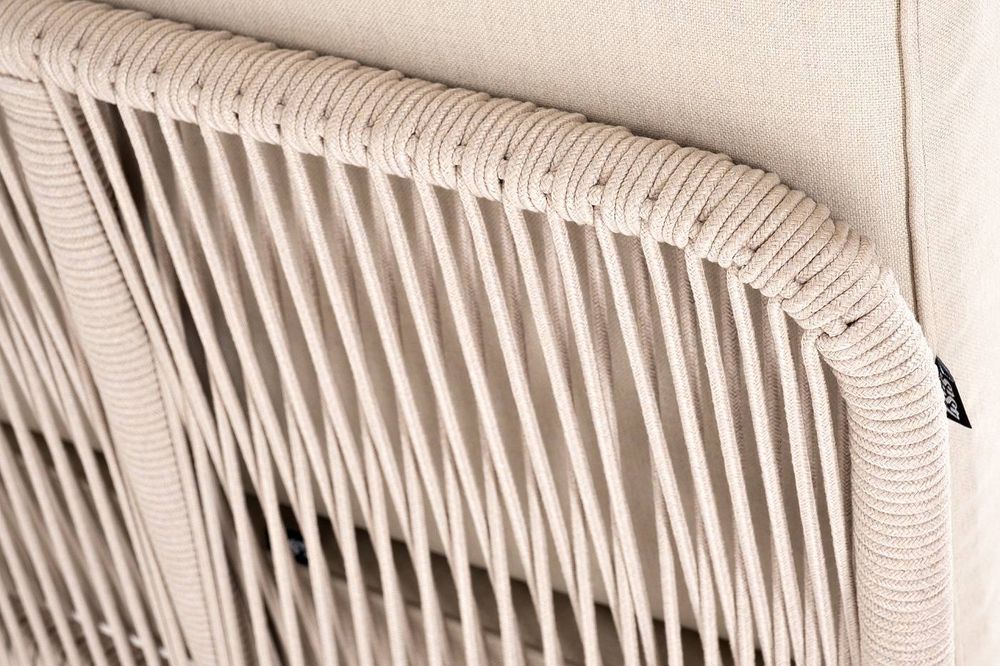 "Канны" угловой модуль плетеный из роупа, основание дуб, роуп бежевый круглый, ткань бежевая 052