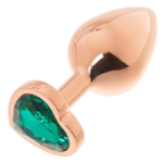 Золотистая анальная пробка OYO сизумрудным кристаллом-сердцем - 7,3 см. (Цвет: изумрудный)