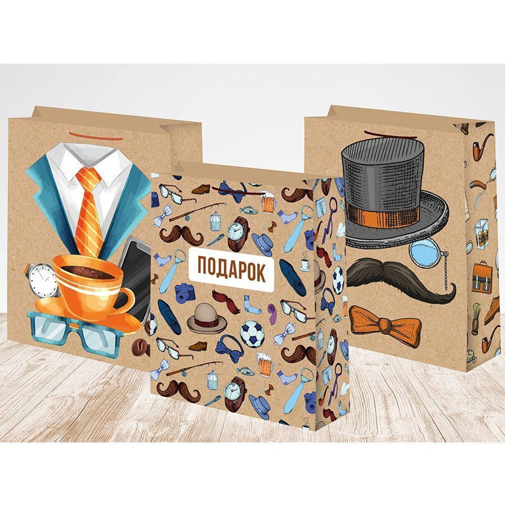 Пакет подар. бумажн. крафт 18*23*10 см, 150гр/м Микс
