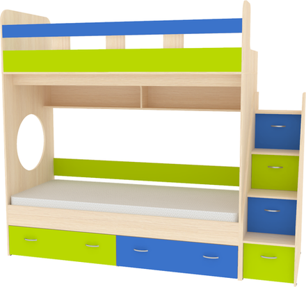 Двухъярусная кровать КарИВи Юниор 1 90х200 Дуб Молочный Лайм, Синий