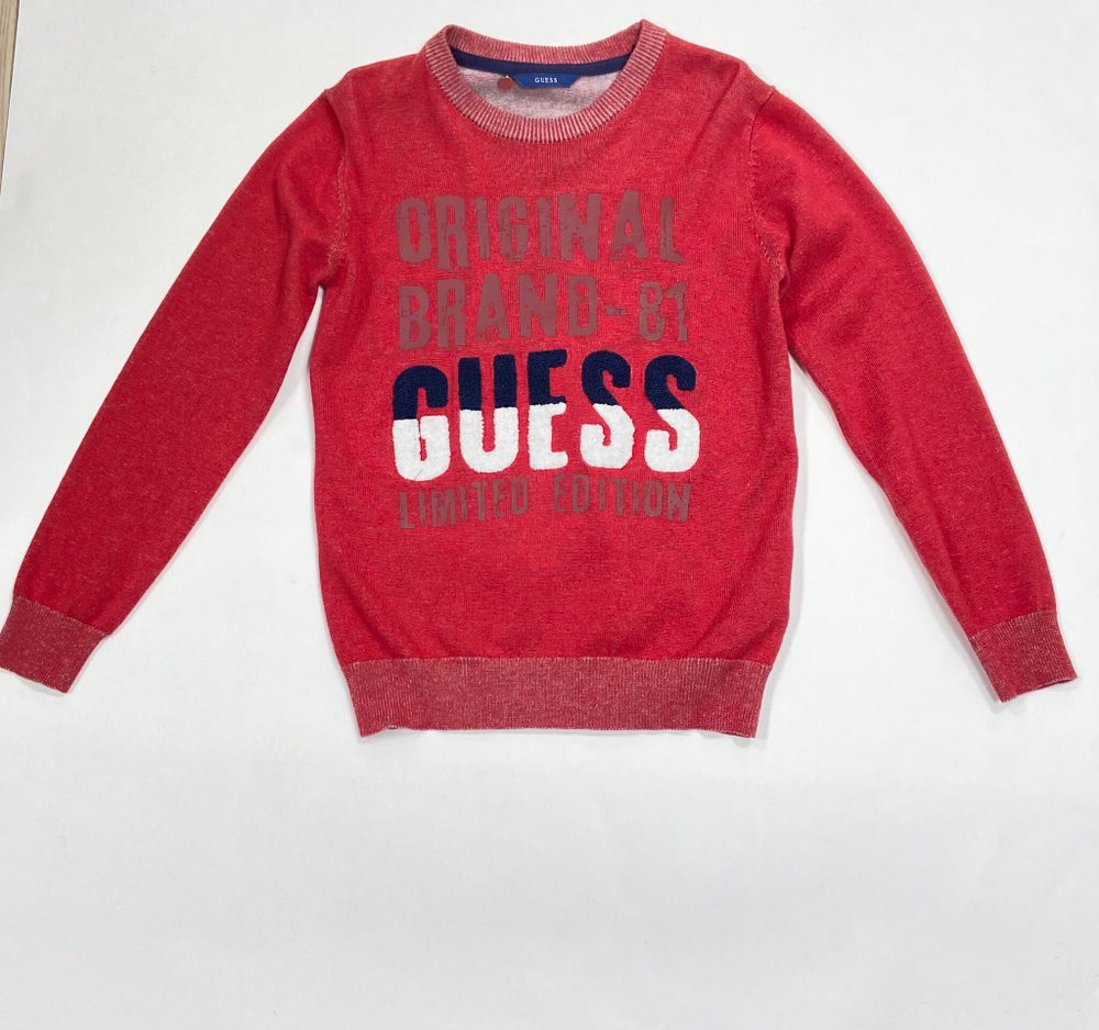 Пуловер GUESS Красный меланж/Сине-белая махровая надпись GUESS/Надписи Мальчик