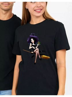 Футболка базовая с ведьмой на метле, лягушка. Хэллоуин